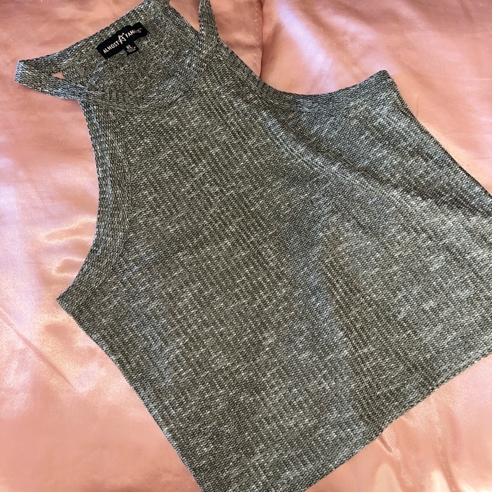 Almost Famous XL Light Green/Grey sweater material crop top